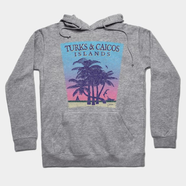 Turks & Caicos Palm Trees Beach Scene (Distressed) Hoodie by jcombs